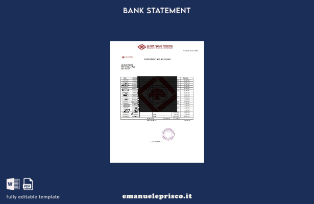 stile verificato Modello word di estratto conto bancario India Rupali Limited